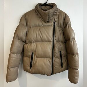 Bod & Christensen Taupe Brown Stand Neck Quilted Puffer 100% Leather Jacket XL